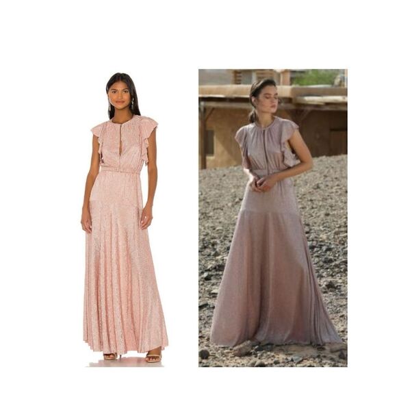 NWT Sabina Musayev Intermix Topaz Keyhole Shimmer Blush Pink Rose Gold Dress XS - Picture 1 of 9
